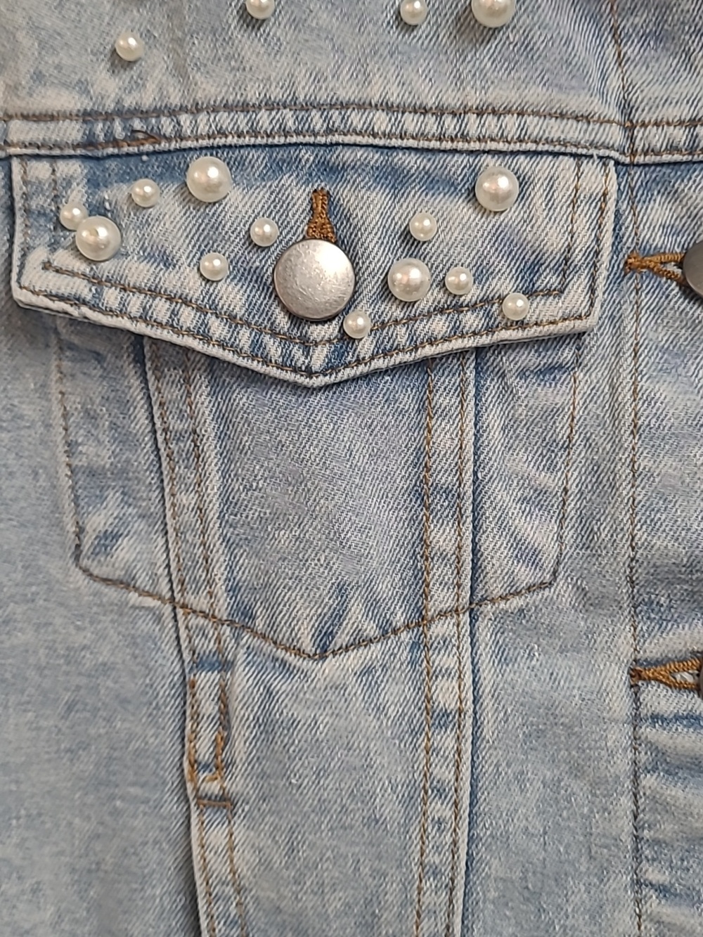 Ci Sono Light Wash Pearl-Studded Denim Vest Sleeveless Four Pocket Sz XL - Picture 5 of 13